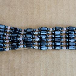 Bracelet Necklace Magnetic Converts Black Pink Beaded Bracelet 34"