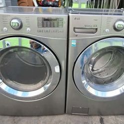 LG GREY STEAM SMART FRONT LOAD WASHER AND GAS DRYER 