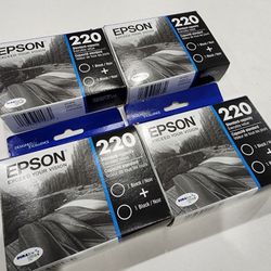 4pk Epson 220 Ink Cartridge - Doubke Packs Black 1/2027 EXP New Sealed