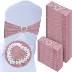 240 Pcs Spandex Chair Sashes Bows Stretch Chair Cover Band with Heart Shaped Buckle Universal Elastic 