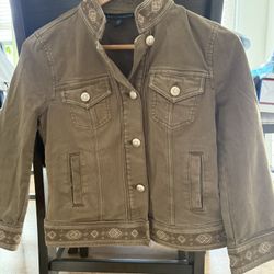 White House Black Market Size 2P Embroidered Buttons Casual Pioneer Khaki Jacket