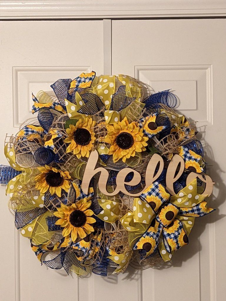 Blue and Yellow Sunflower Door Wreath 