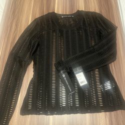 Black Mesh Long Sleeve Top                           M