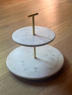 West Elm brass and marble cake stand