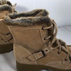 Vintage Y2k Report Brown  Suede Chunky Faux Fur Winter Boots - Size Women’s 10.  NWOT.