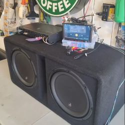 Combo JL AUDIO Dual Subs W3 12INCHES With Ported Kicker Type R box/JL 600.1 V3 Mono Block/DUAL TOUCH SCREEN CAR PLAY BT USB POWER STEREO RCA W BACK UP