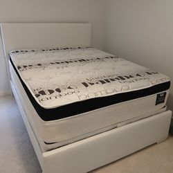 $450 Queen bed frame with mattress and boxspring brand new free delivery free assembly