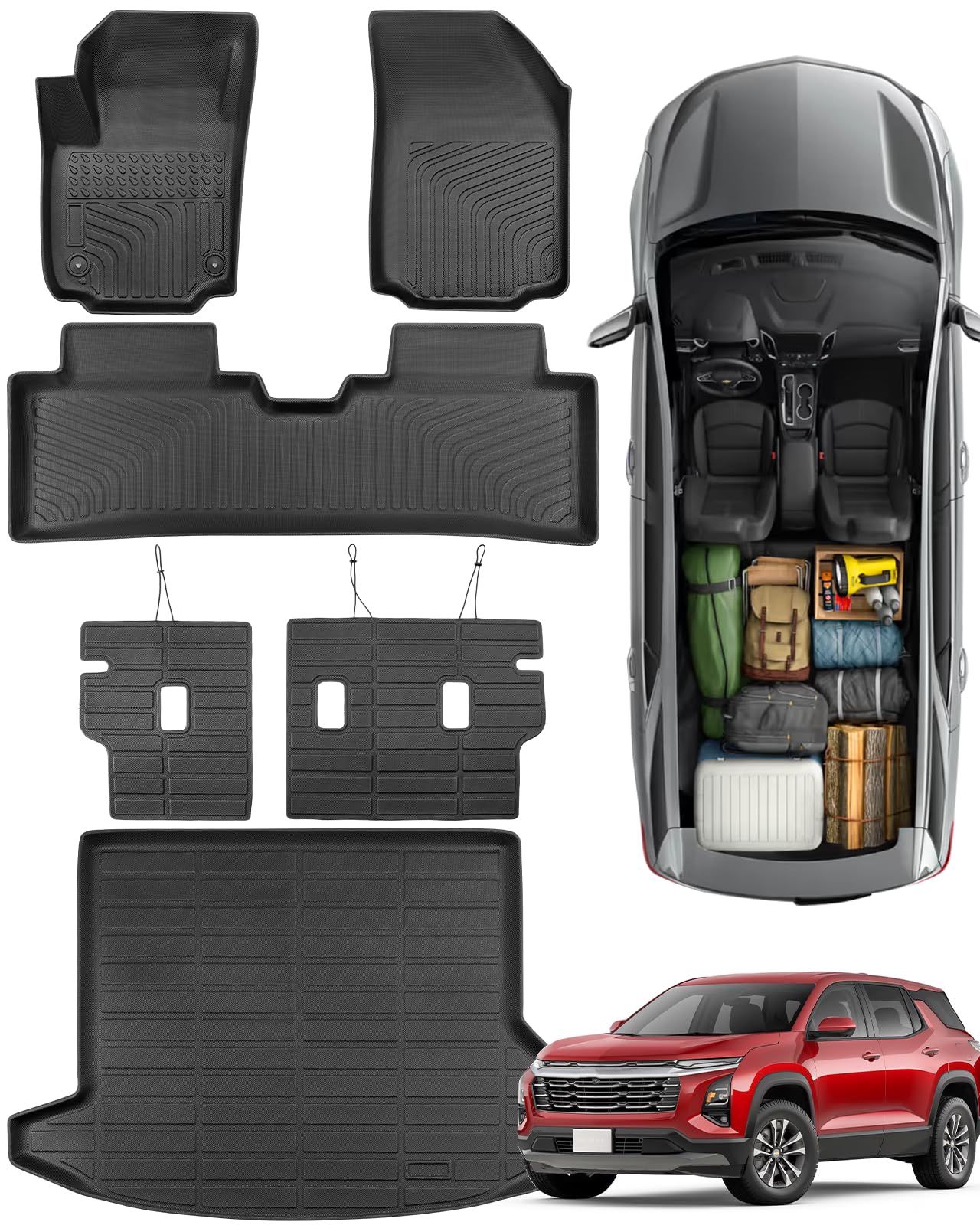 Floor Mats for Chevy Equinox 2025 2026 (ONLY Gas) | Full Set All Weather Cargo Liner for GMC Terrain | Rubber Carpet Trunk Backrest Interior Acces