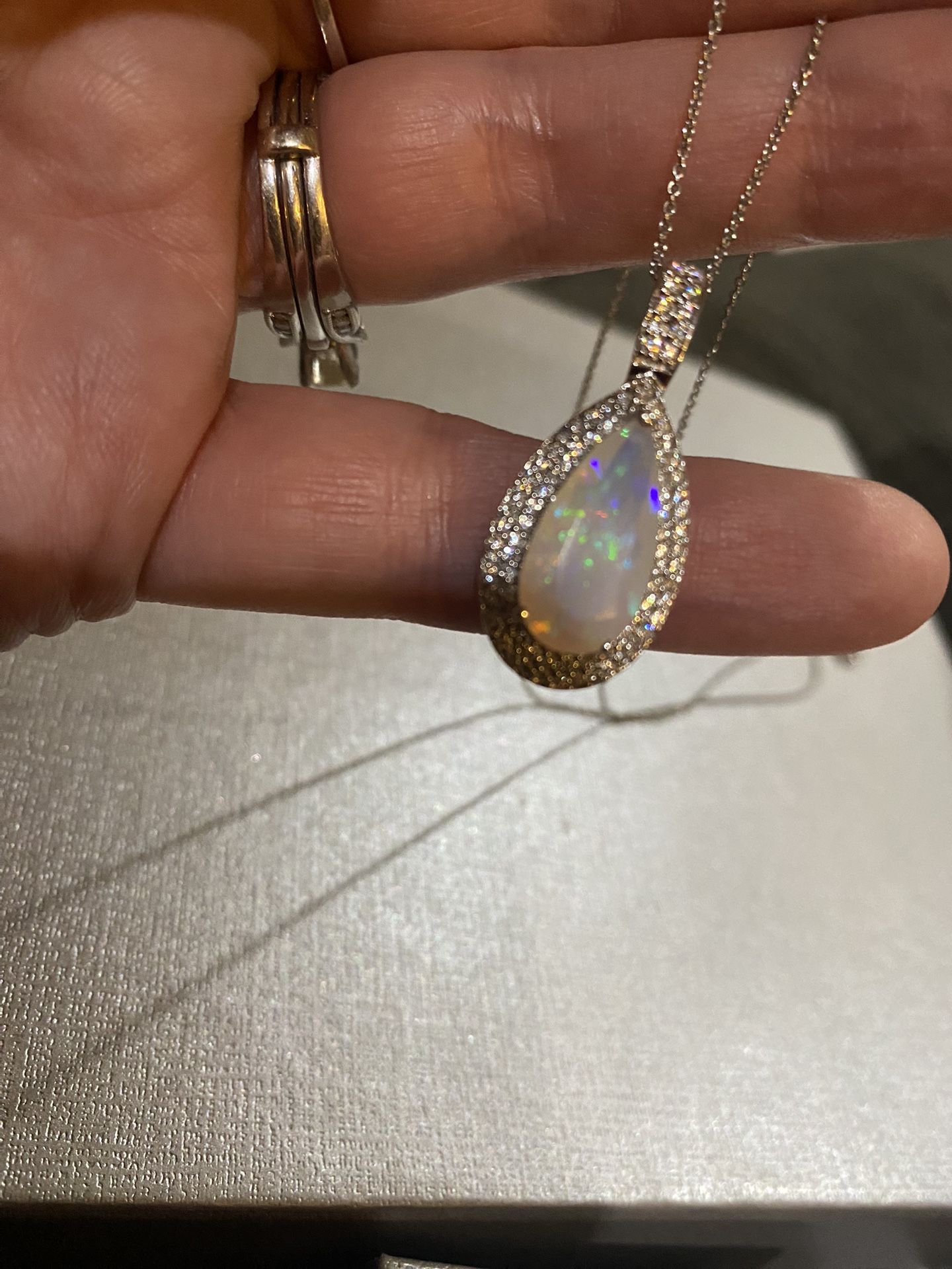 AAA Ethiopian Welo Opal, Moissanite Necklace (18 Inches)...