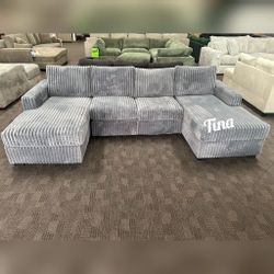 Dark Gray corduroy double chaise sectional sofa