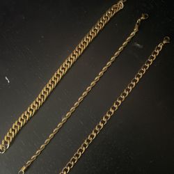 Fake Gold Wrist Bracelet 3 Pair 
