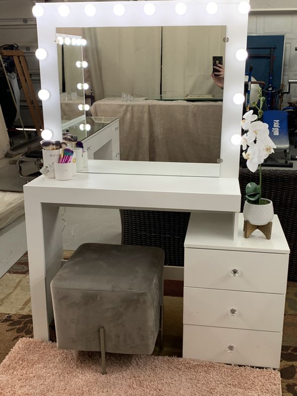 Make Up Vanity Dresser and Mirror with 14 LED Lights 16 Color Modes for