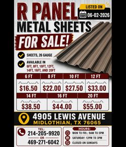 New black R panel metal sheets,  26 gauge only $2.75 a linear ft