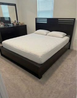Dark Brown Wood Bed Frame with Storage Drawer