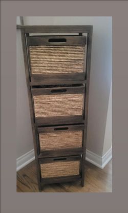 Wooden storage unit with 4 wicker drawers