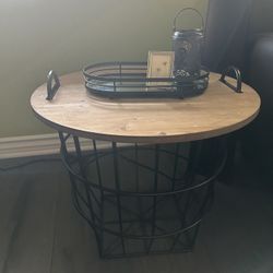 Side End Table Black Wood with Storage