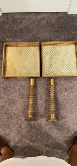 Glass bottom tray and candle holder set new