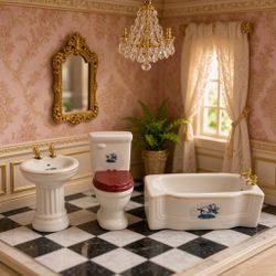 New Miniature Dollhouse Bathroom Set 3 Pieces