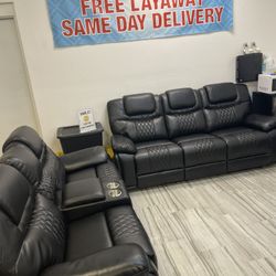 Winter Clearance Sale. Santiago, Black Leather Reclining Sofa And Loveseat Set Only $1199. Easy Finance Option. Same-Day Delivery.