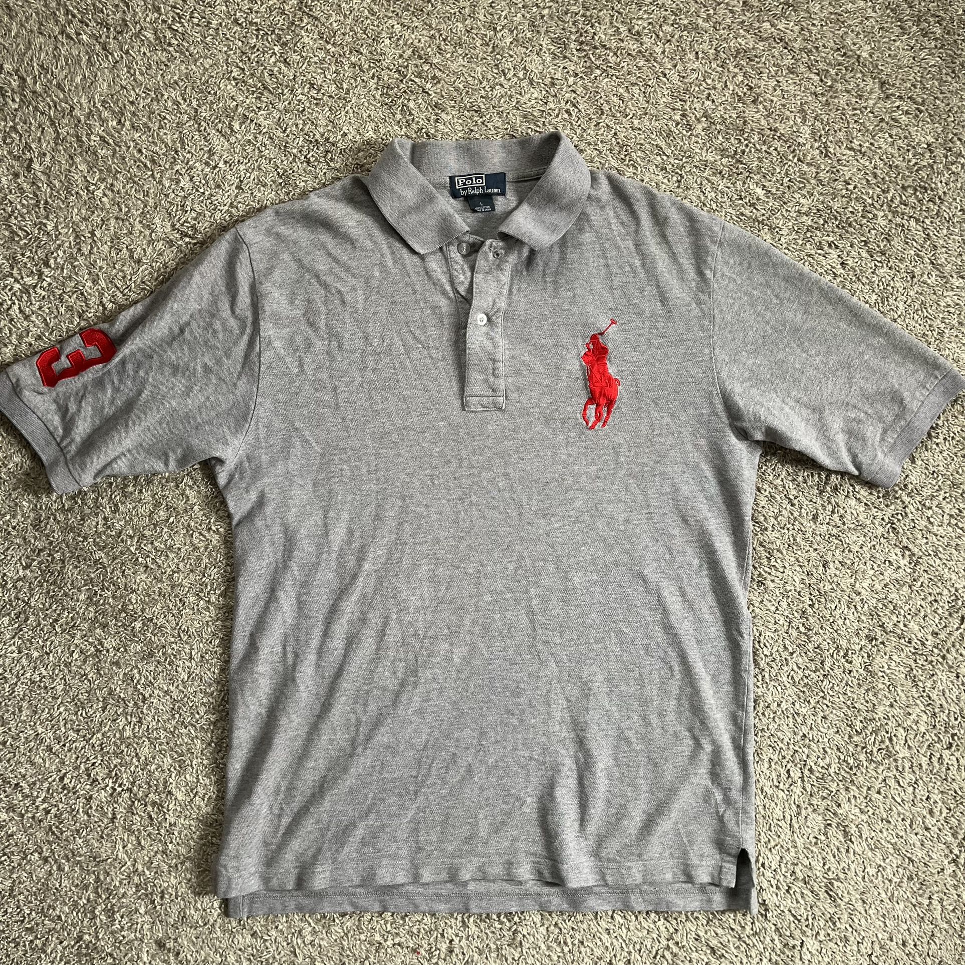 🔴Polo Ralph Lauren Shirt Size Large Gray Red Big Polo