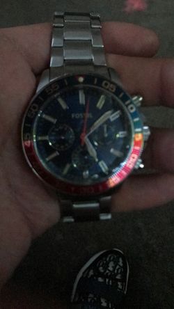 Fossil watch silver red and blue