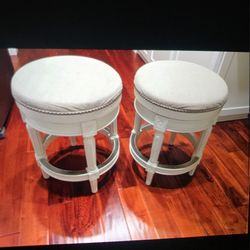 2 Kitchen Stools, Swivel, Linen Padded Seats
