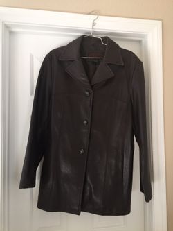 Xl women's brown leather coat jacket