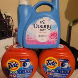 2 TIDE POD TUBS (42 X 2 =84 TOTAL PODS) & DOWNY SOFT APRIL FRESH (190 LOADS/140 oz) For $32/$32 Por Los 3