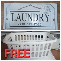 Sheffield Home “Laundry” Metal Wall Sign (New in Box) + FREE Sterilite 1.5 Bushel Laundry Basket
