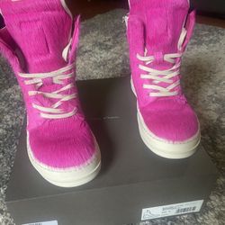 Rick Owens Geobaskets Hot Pink Calf Hair/ Milk Leather