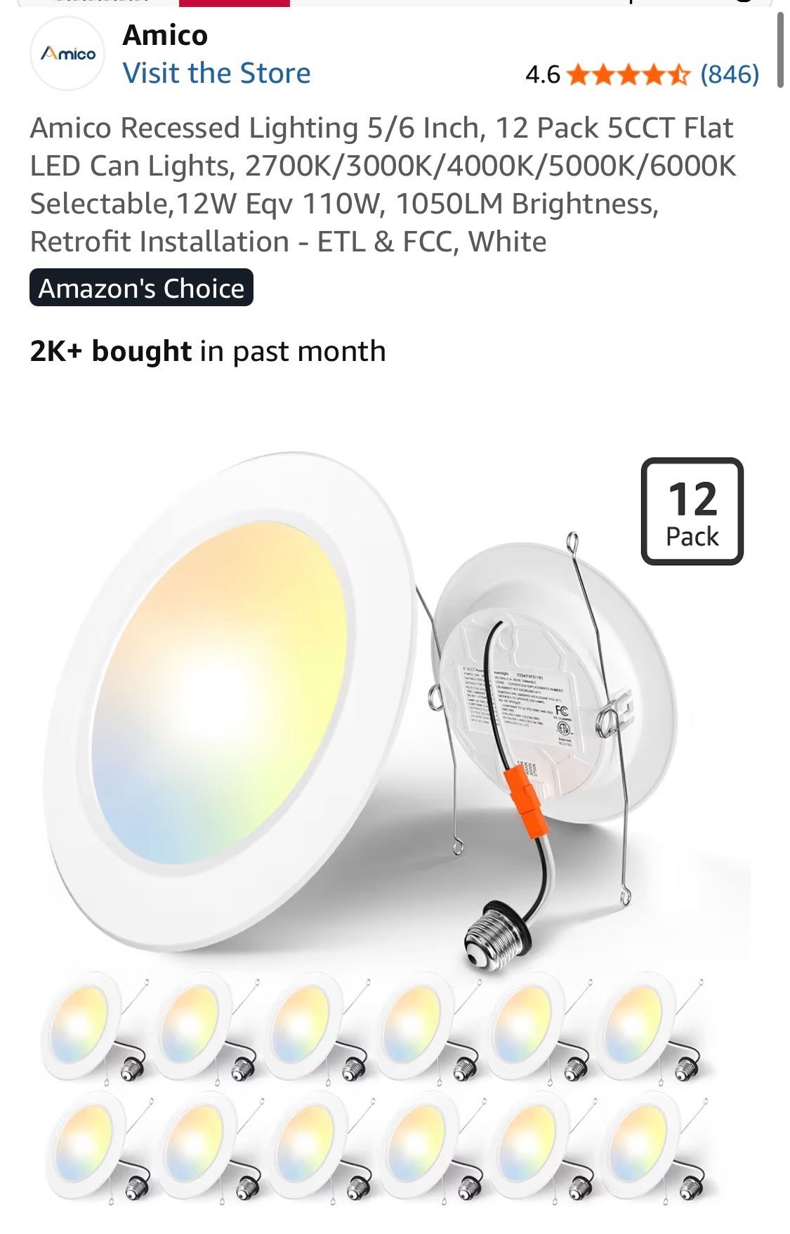 AMICO new 12 PK recessed lights