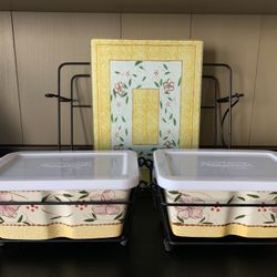 Temp-tations By Tara Old World Yellow Casserole Set With Stand And Hot Plate