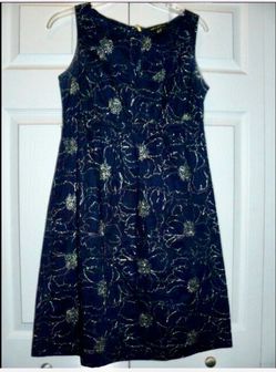 Essentials By ABS Navy Blue Gold Embroidered A-line Dress