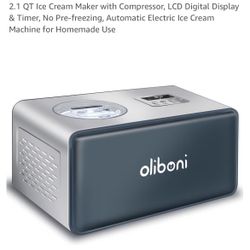 Oliboni 2.1 QT Ice Cream Maker with Compressor, LCD Digital Display & Timer, No Pre-freezing, Automatic Electric Ice Cream Machine for Homemade Use