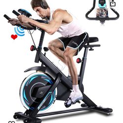 ANCHEER Indoor Exercise Bike Stationary, Indoor Cycling Bike with Comfortable Seat Cushion, Tablet Holder and LCD Monitor for Home Workout