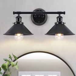 Bathroom Light Fixtures 2-Light Matte Black Farmhouse Vanity Lights for Bathroom Light Fixture, 20" Rustic Industrial Vanity Light Wall Sconce Lightin