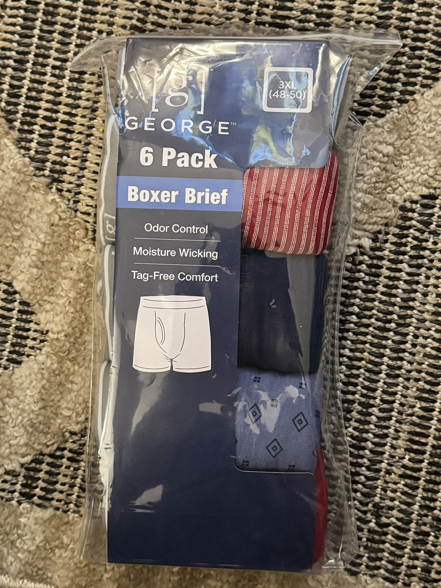 MENS SOLID 6 PACK MENS BOXER BRIEFS IN A HARD TO FIND 3XL 48-50 SIZE BRAND NEW WITH TAGS