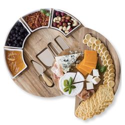 Acacia Wood Charcuterie Cheese Board Platter With Knife Set And Bowls 