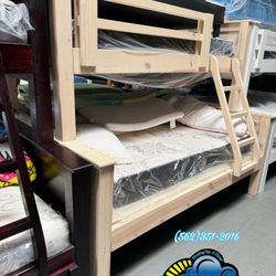 Twin Full White Wash Bunk Bed With Mattress New Cama Bonita 