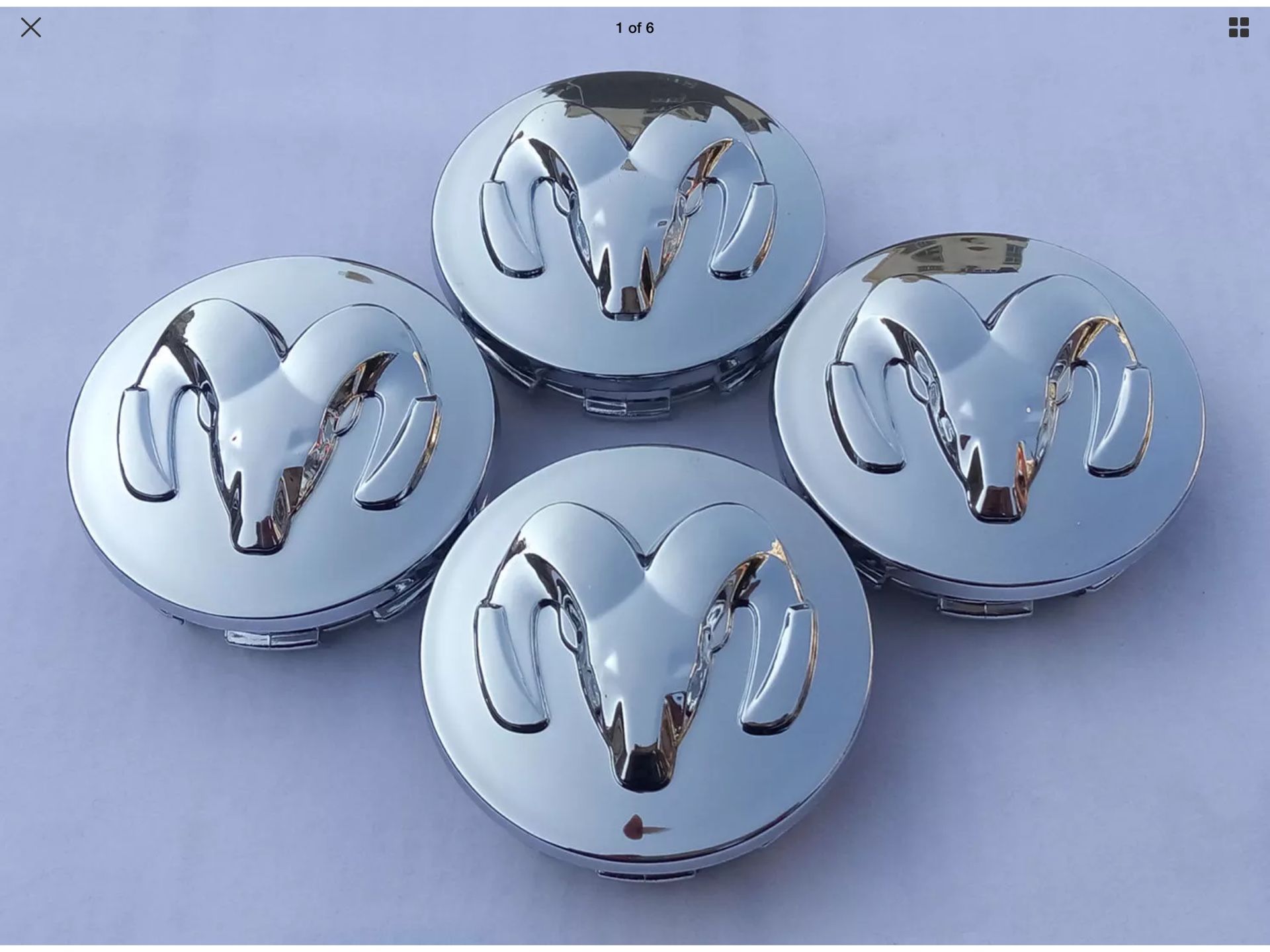 Glossy Silver New Dodge wheel Center Caps, Ram, Durango, Dakota.New lot of 4, missing the Metal O Rings