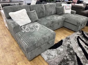 Sectional sofa with pull-out bed & double chaise