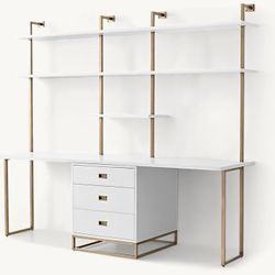Restoration hardware AVALON DOUBLE DESK STUDY WALL WITH SHELVING and 2 Chairs