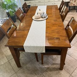 Solid Wood Dining Table Set with 6 Chairs — Extendable Table, Rich Walnut Finish