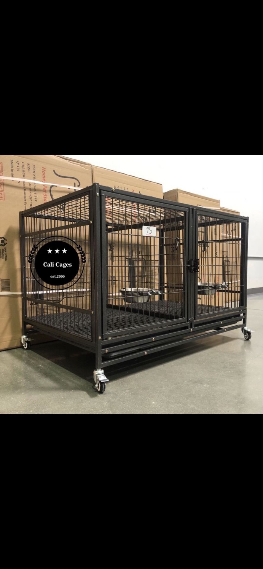 Dog Pet Cage Kennel Size 43 With Divider And Feeding Bowls New In Box 📦
