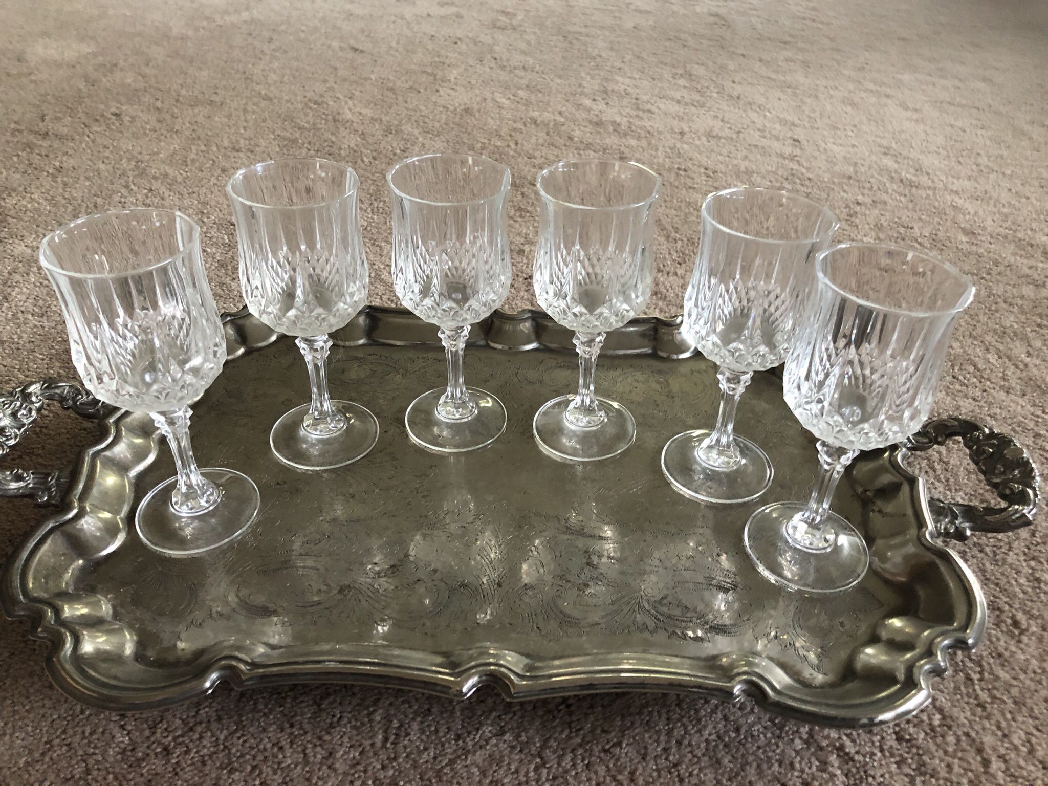 Wine goblet - Beautiful! 6 cordial fancy stem glasses Longchamp Cristal D’Arques - Drink in good style! 91342