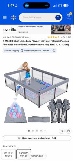 G TALECO GEAR Large Foldable Baby Playpen with Mat