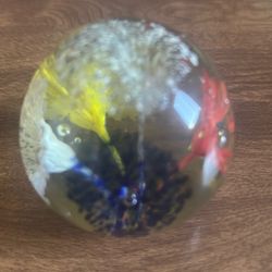 Hand Blown Glass Paperweight with Floral Motif