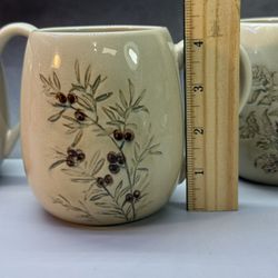 Set of (3) Beautiful Large Debossed Nature Design Stoneware Mugs - 16 oz.