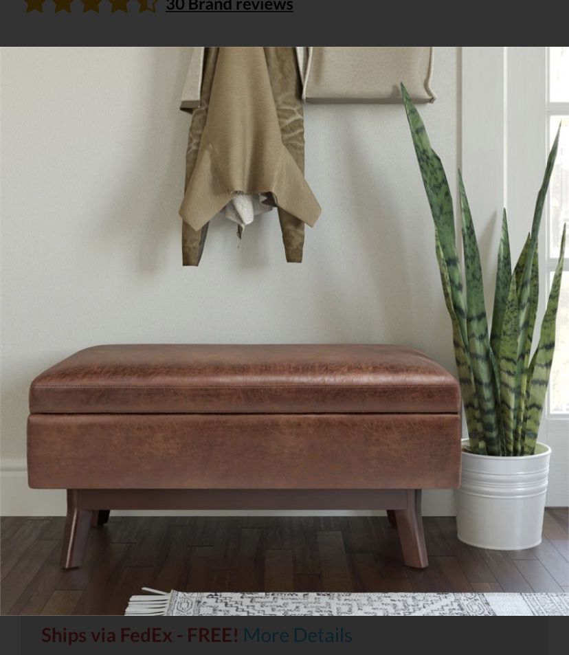 Distressed Leather And Solid Wood Storage Ottoman 