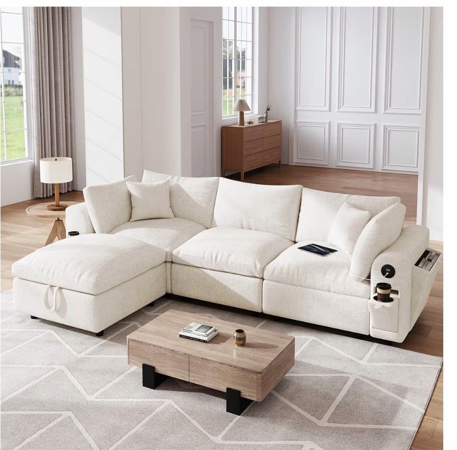 NOT FULLY ASSEMBLED Modular Couch with Cup Holders and USB Charger
